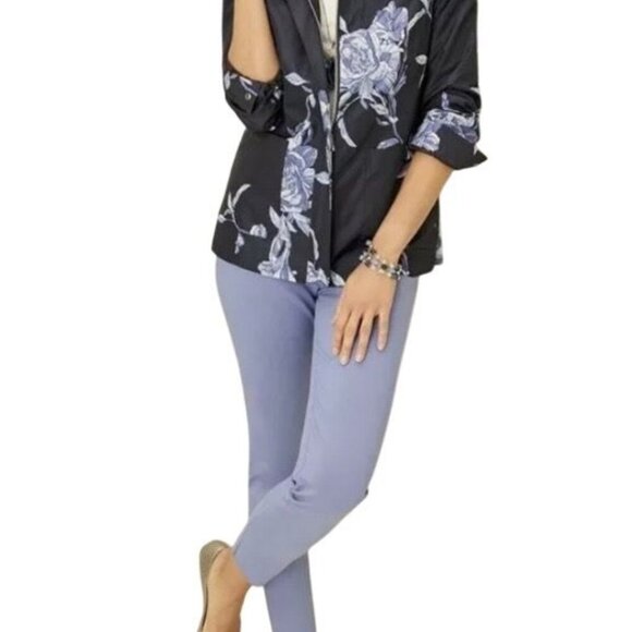 Chicos Womens Hihg Seas Floeal Navy Full Zip Rain Jacket Size 1 - Picture 3 of 9